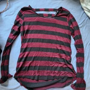 Striped Burgundy and Black Women's Long Sleeve Top